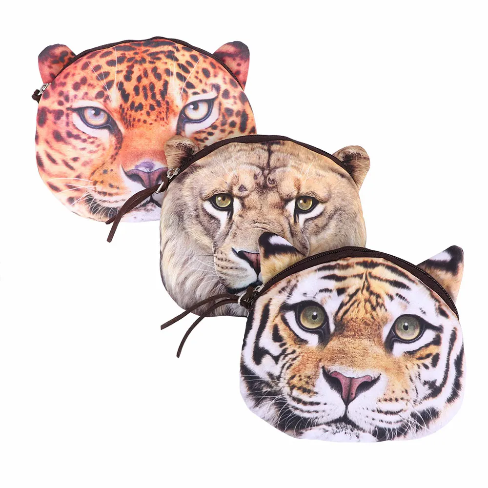 Новый стильный милый 3D чехол на молнии с изображением тигра леопарда льва лица