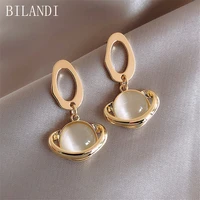 bilandi s925 needle delicate jewelry round opal drop earrings popular design vintage temperament golden earrings for women gifts