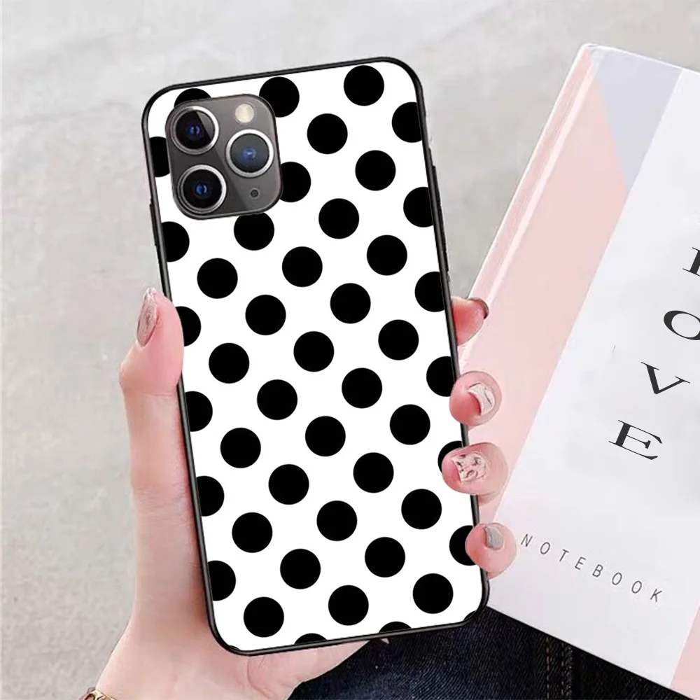 

For iPhone Black & white polka dots Soft TPU Border Apple iPhone Case