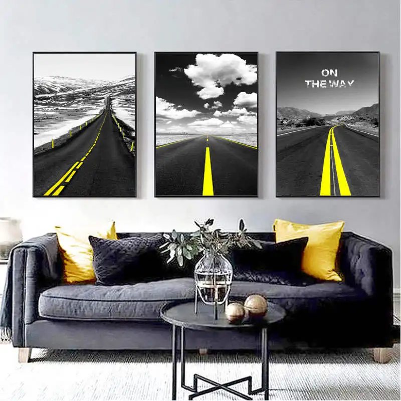 Скандинавская декорация пейзаж гора и дорога холст настенный постер