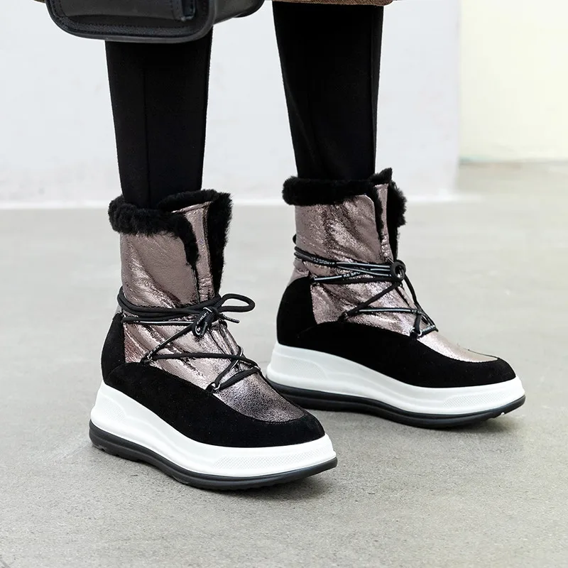

ASUMER 2021 top quality winter wool snow boots female flat platform shoes keep warm lace up round toe casual ankle boots women