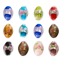 100pcsset mix color handmade oval foil glass lampwork beads diy jewelry making accessories with flower pattern hole 1 52mm