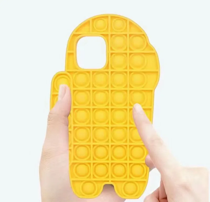 

For iPhone 11 12 Pro MAX X XS Max 6 7 8 Yellow Robot Reliver Stress Pop Fidget Heart Push it Bubble Case Antistress Game Cover