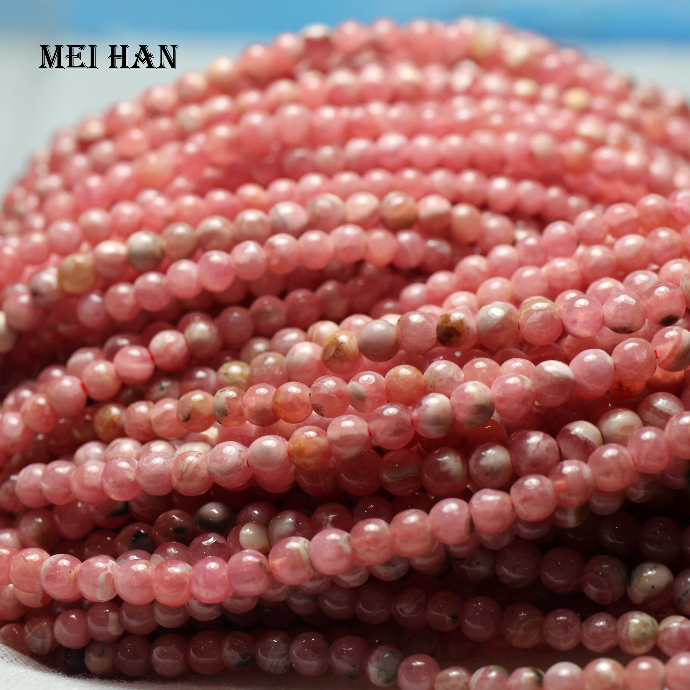 Meihan(2 нити/комплект) натуральный аргентинский Родохрозит 4-4,5 мм Гладкие Круглые бусины камень