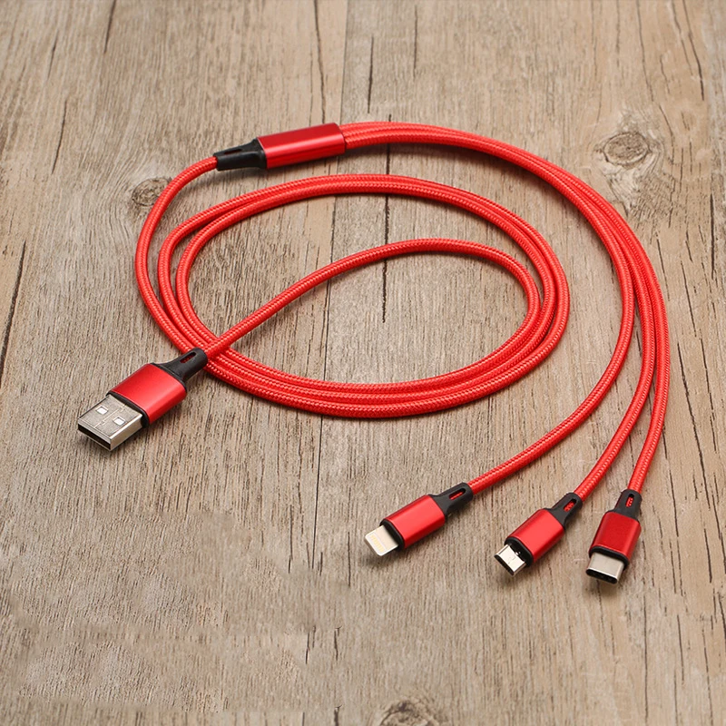 

Data Line 3 in 1 cable For Android iphone Type-c Mobile Phone Multi-function Usb One Dragging Three Data Charge Cable
