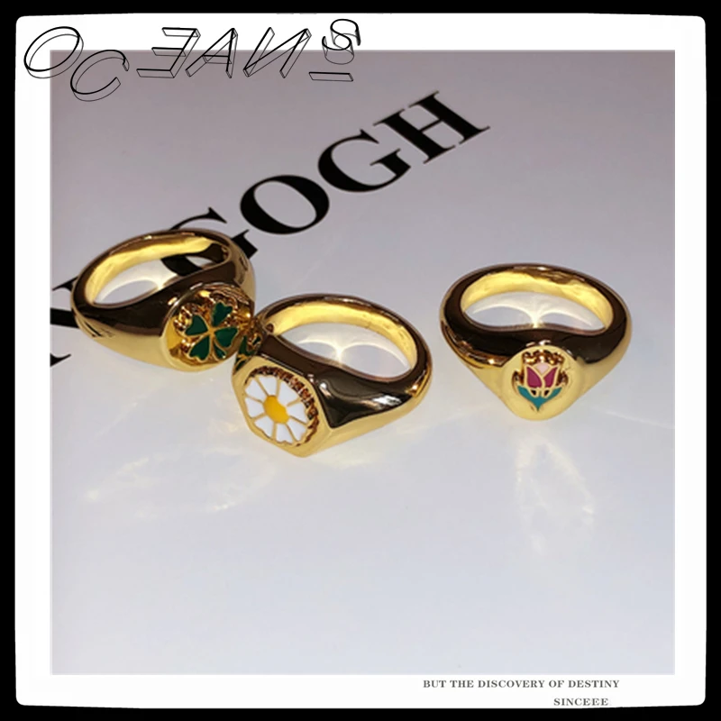 

SexMara 20FW New Korean Heart-shaped Metal Personality Cool Ring Enamel Animals Plants Ring For Men Women Girls Party Jewelry