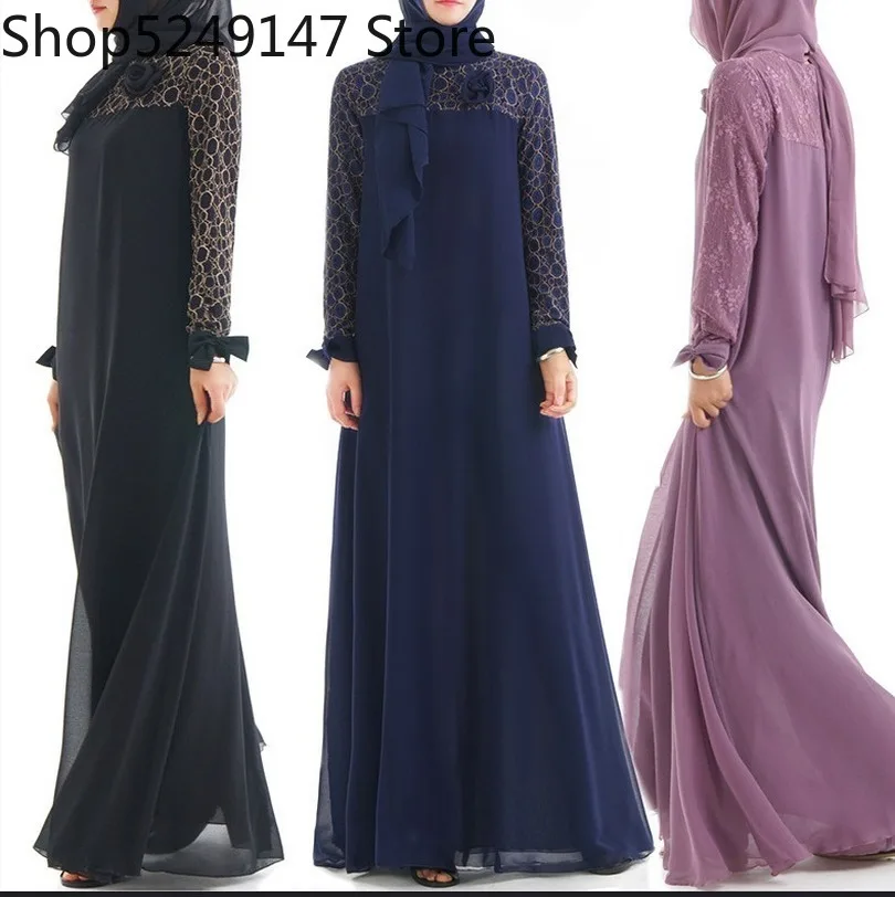 Цветочный кружевной бант Abaya халат Дубай мусульманский хиджаб платье Турция Абая