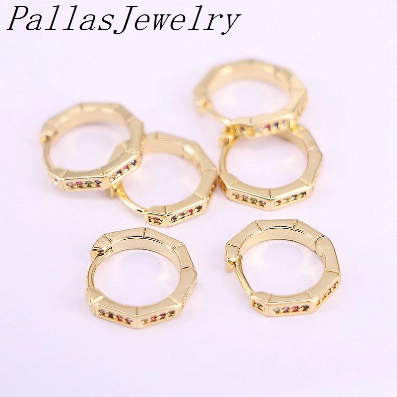 

10Pairs, Gold filled trendy Hoop Earrings women colorful rainbow design micro pave cz round charming earring New jewelry