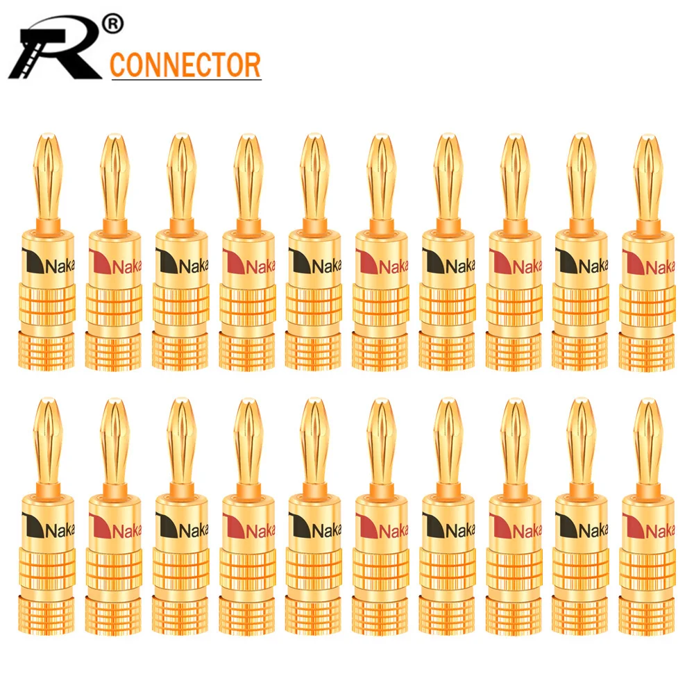 

20pcs/10pairs Nakamichi BANANA PLUGS 24K Gold-plated 4MM Banana Connector with Screw Lock For Audio Jack Speaker Plugs Black&Red
