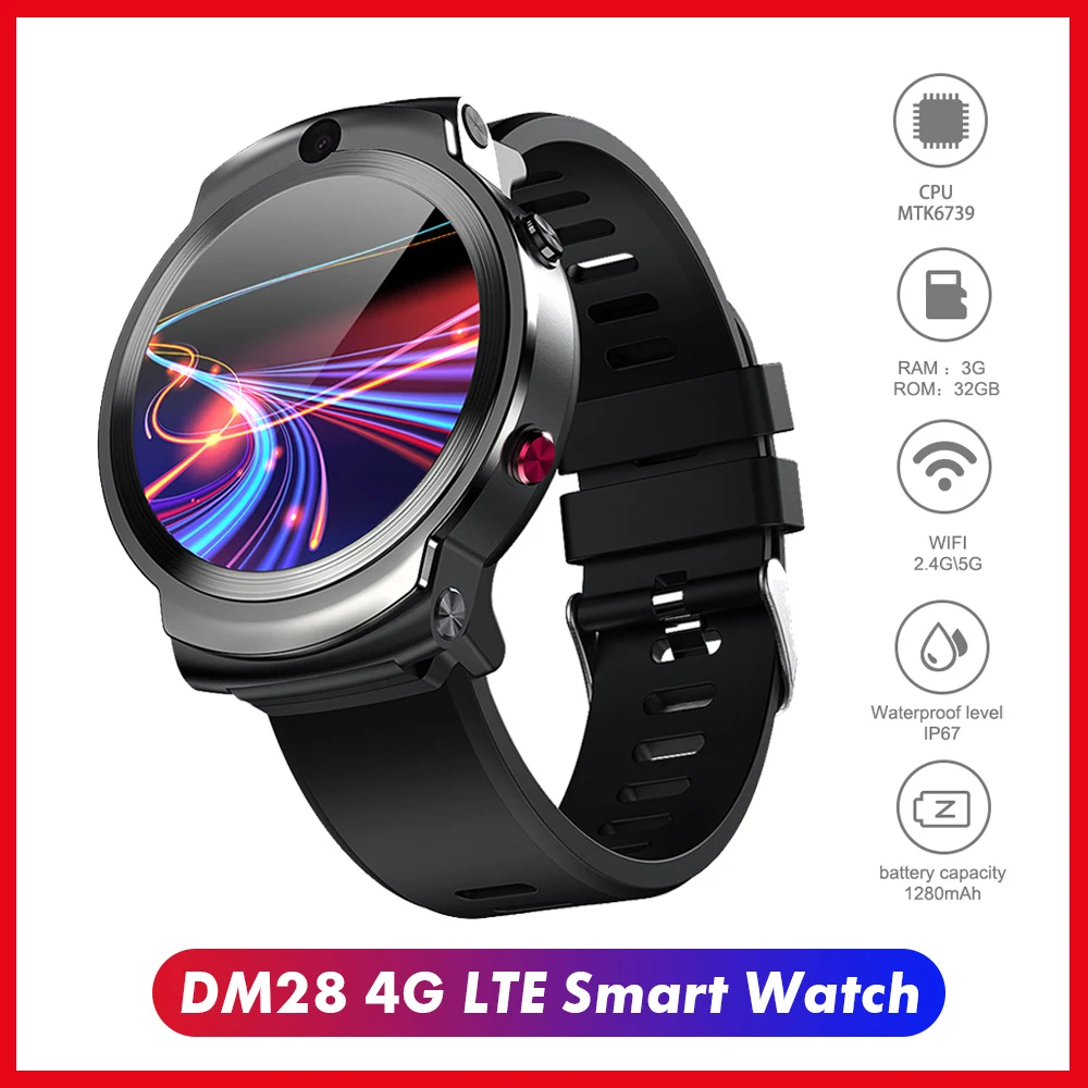 Смарт часы DM28 мужские 1 6 дюйма Android 7 3G 32 ГБ LTE 4G GPS Wi Fi|Смарт-часы| |