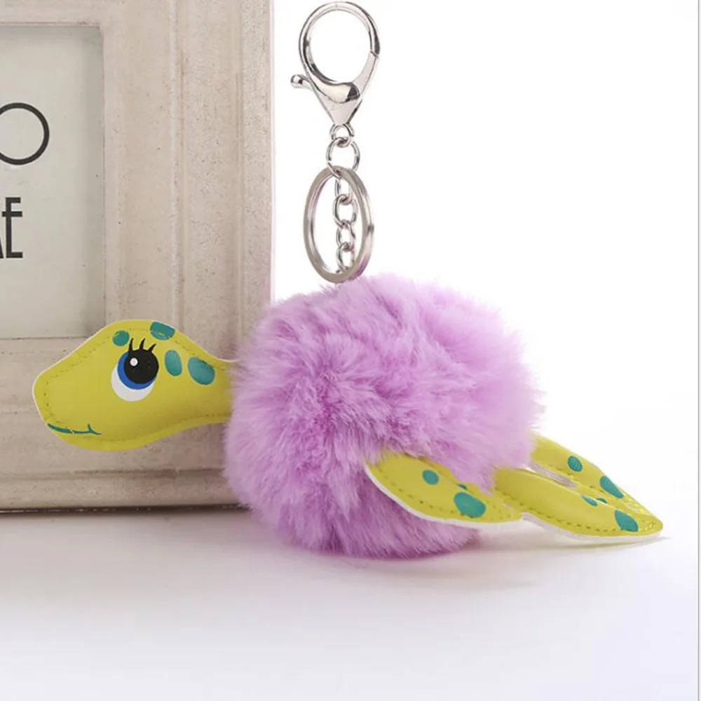 Брелок с черепахой и помпоном искусственный мех брелок для женщин сумка