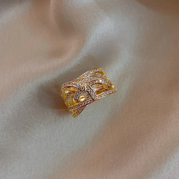 

Vintage Zircon Bow Women's Ring Opening Rings for Women Elegant Jewelry Girls Party Y2K Aesthetics Decoration Unusual Ring