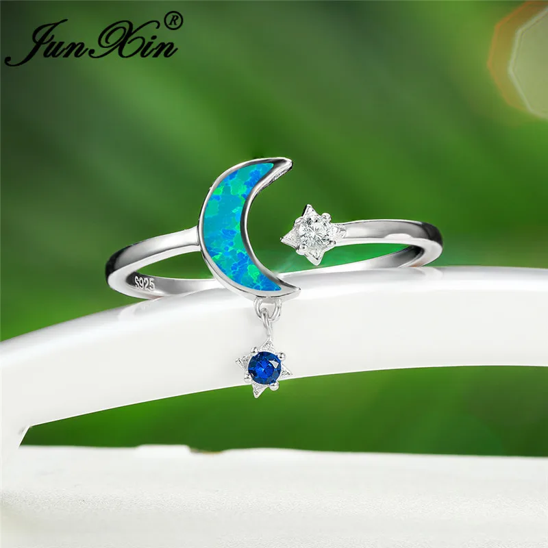 Милые маленькие кольца со звездами и луной белые золотые синие огненные опаловые