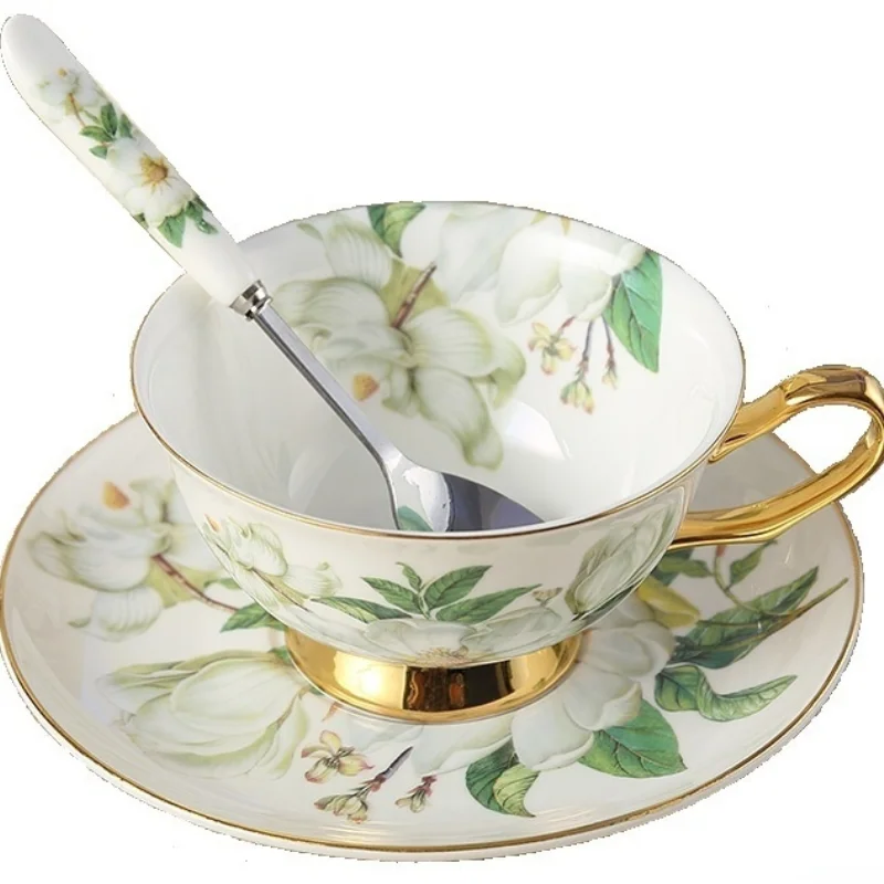 Европейская благородная Золотая костяная фарфоровая кофейная чашка с блюдцем