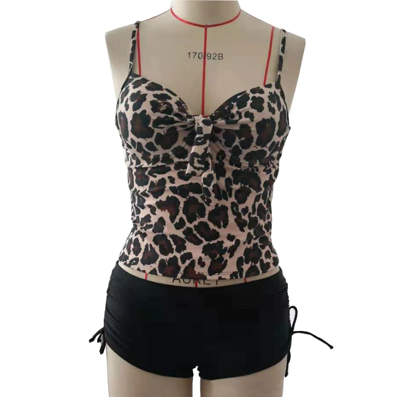 2020 women tankini swimsuit vintage shorts swimwear two piece plus size bathing suit leopard print polka dots floral pattern | Спорт и