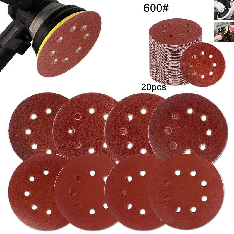Круглые шлифовальные диски 20 шт. 5 дюймов 8 отверстий наждачная бумага 600 зерен для