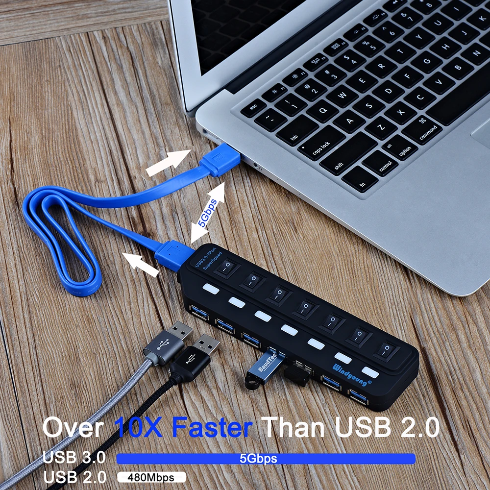USB 3.0 HUB Type-C Multi Splitter 4/7 Port Expander Multiple USBC 3 Hab Use Power Adapter Hub with Switch For PC | Компьютеры и офис