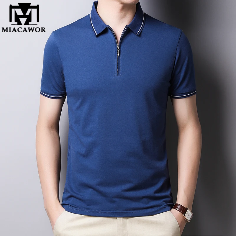 

Рубашка-поло мужская с коротким рукавом, однотонная приталенная, на молнии, одежда, T1050, на лето