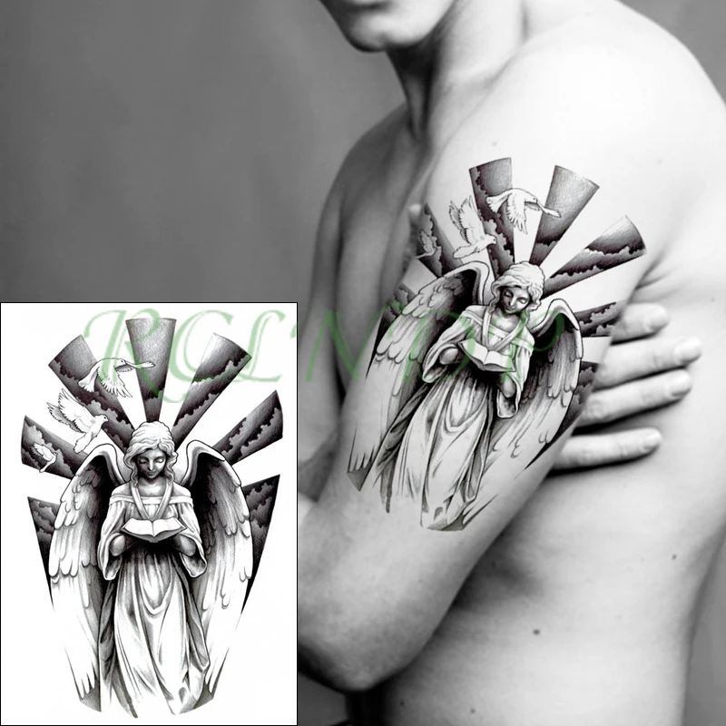 Waterproof Temporary Tattoo Sticker angel wings reading book flying bird Fake Tatto Flash Tatoo big tattoos for kid Women Men | Красота и