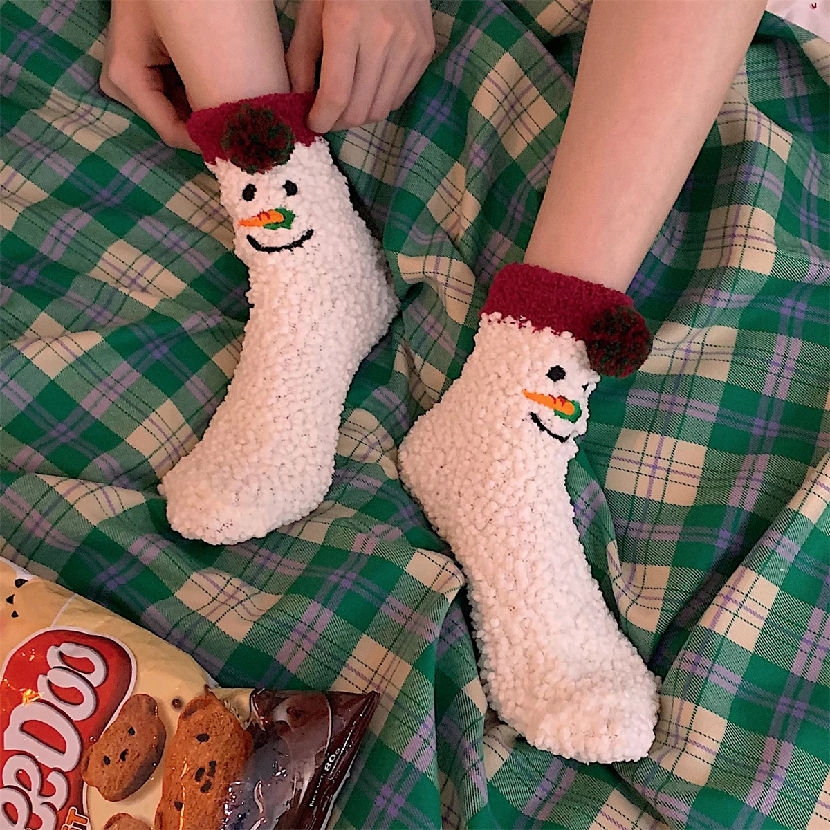 New Fashion Winter Warm Christmas Mid-tube Plush Socks, Comfortable Coral Fleece Warm Floor Socks,New Year Gifts, Cute Female  s
