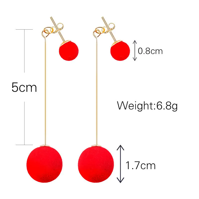 

Hot sale sweet simple solid color plush ball long wild tassel earrings