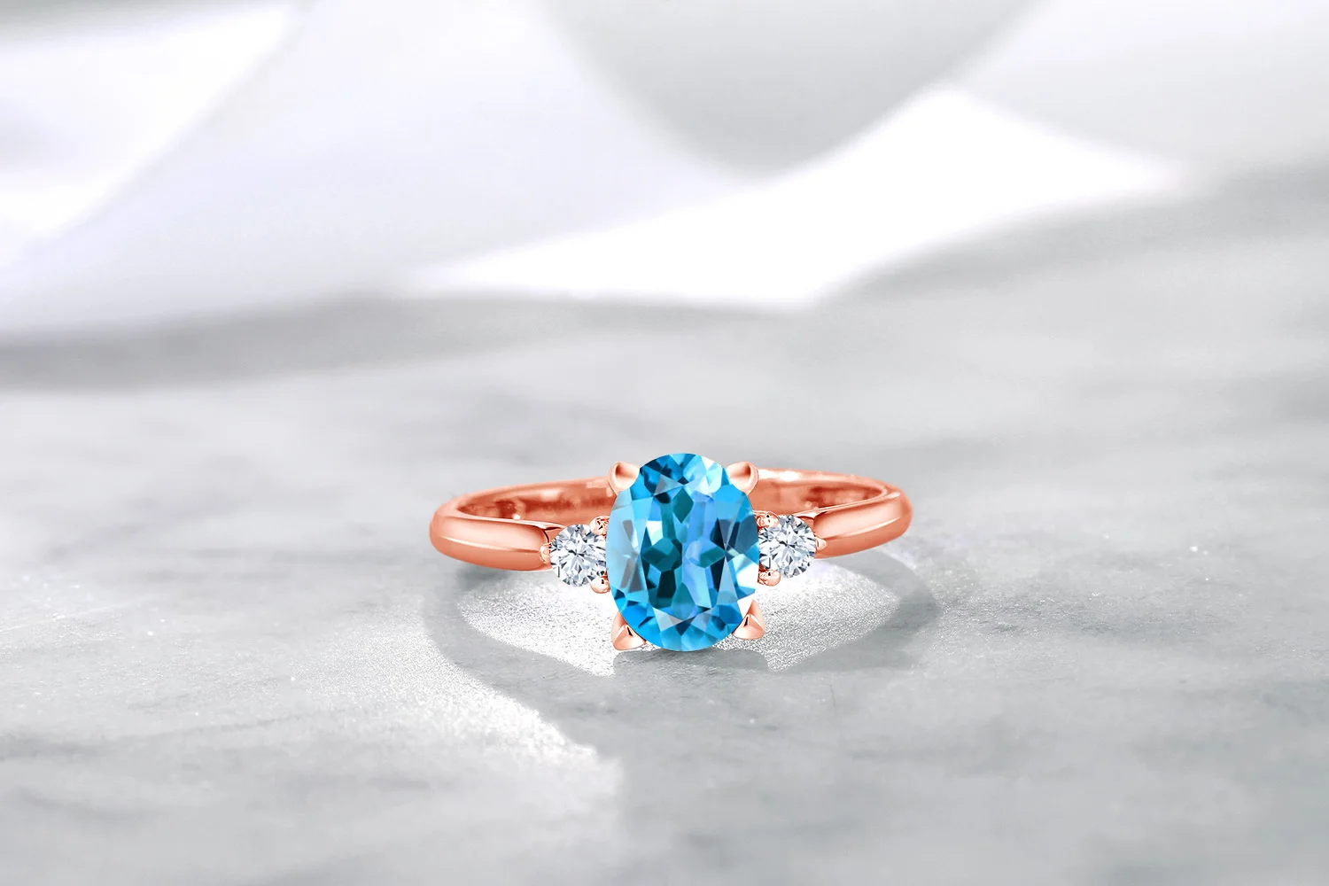 GemStoneKing 1.40Ct Овальный натуральный голубой топаз Белый сапфир обручальное кольцо с