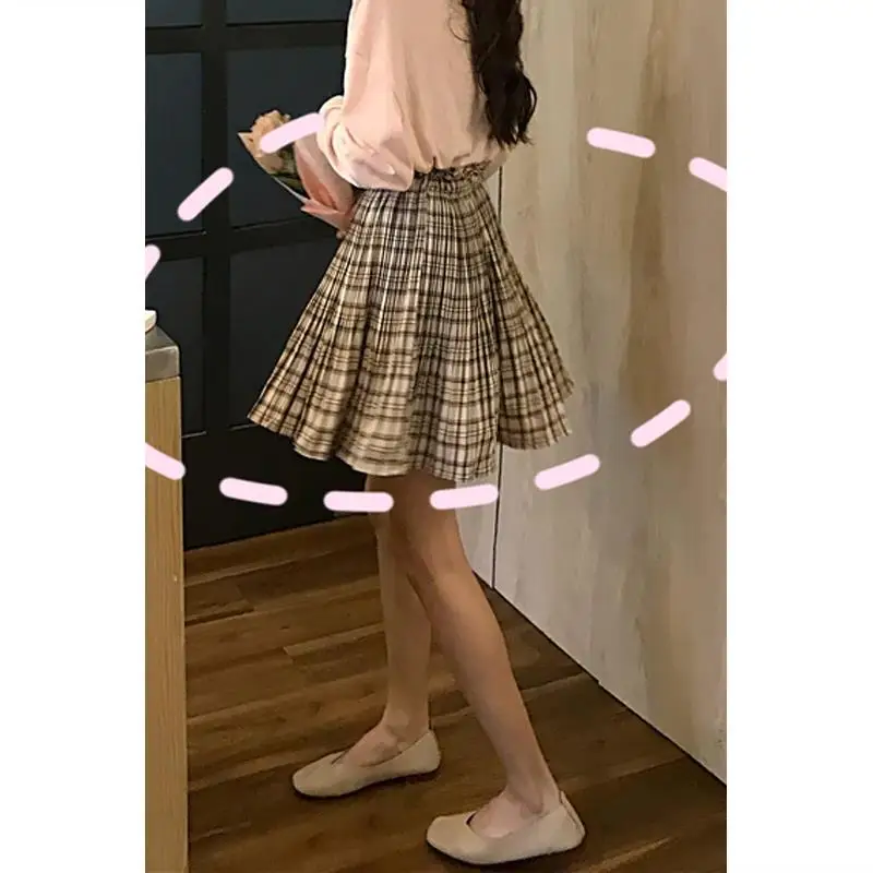 

Spring and summer Korean Plaid pleated skirt girl college style high waist slim A-line skirt short skirt student skirt