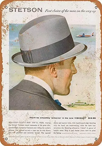 

8 x 12 Metal Sign - Stetson Hats - Vintage Bar Wall Decorative