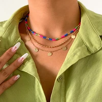 bohemian geometric sequin necklace simple rice bead woven tassel clavicle chain women wholesale