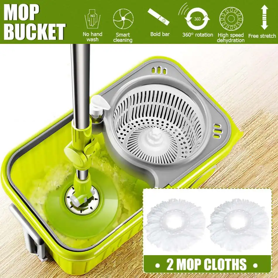 

360 Spin Dual Drive Mop and Bucket Floor Mop Stainless Steel Wash Home Cleaner with 2 Reusable Household Microfiber Pads