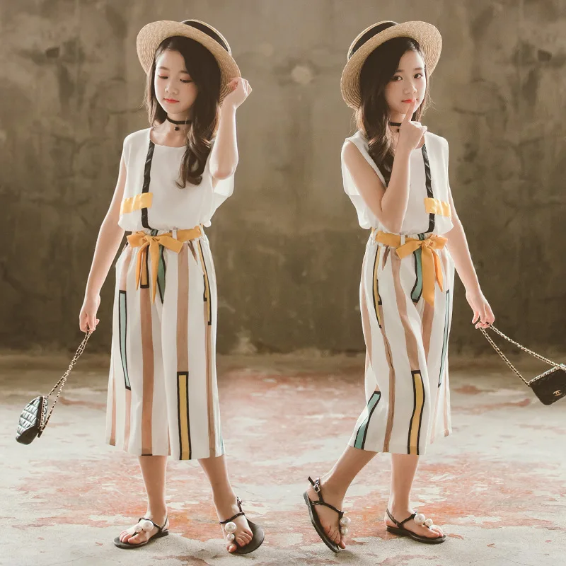 Комплект летней одежды для маленьких девочек повседневный модный костюм