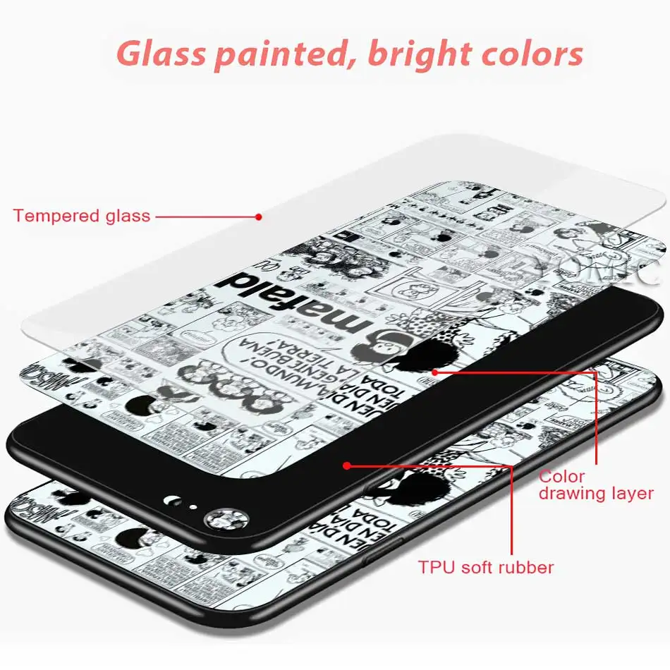 Mafalda Hot Sale Fitted Case for Apple iPhone 11 12 Pro XR 6 6S 7 8 Plus X XS MAX Tempered Glass Mobile Phone Shell Cover