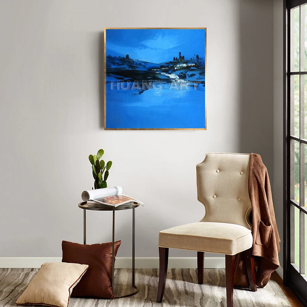 Поп-Современная Абстрактная живопись на холсте для гостиной ручная работа синий