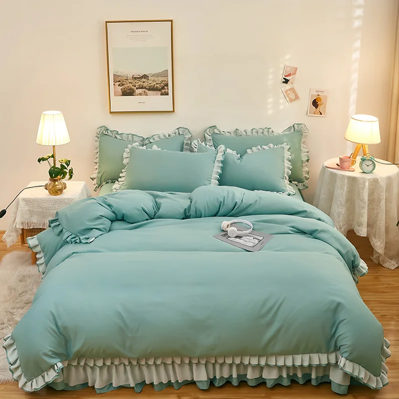 Постельное белье с оборками набор пододеяльник простыня и наволочка постельное