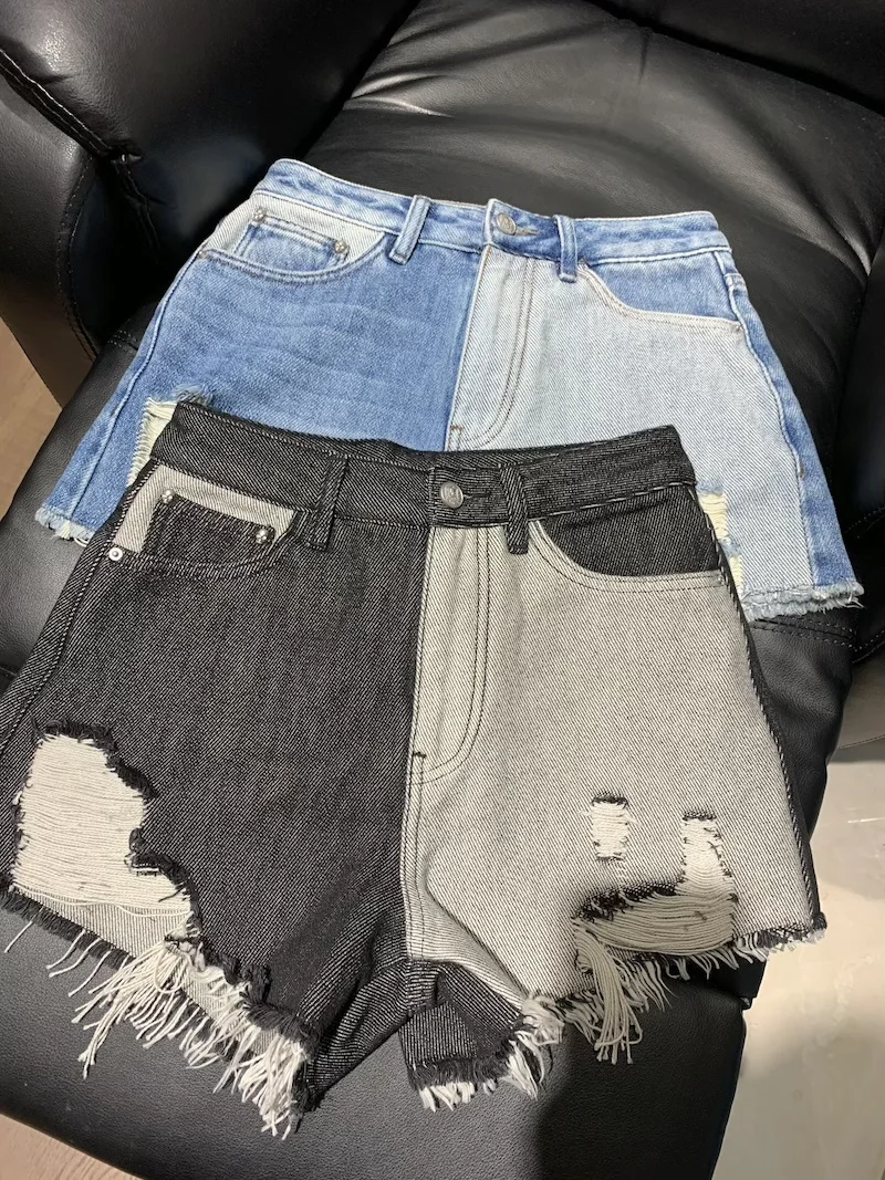 

Women Asymmetrical High Waistdenim Shorts 2021 Spring Summer Ladies Fashion Tassel Short Jeans with Pockets
