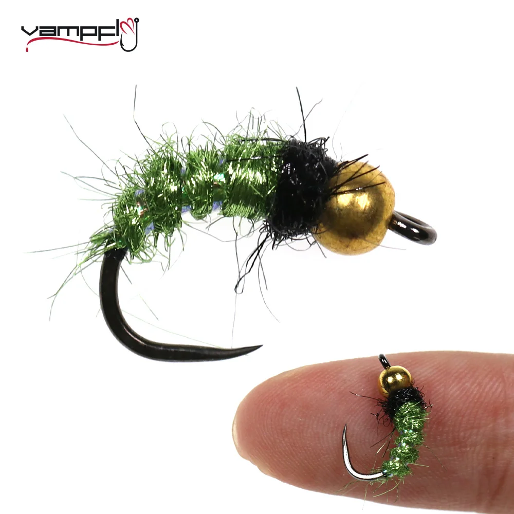 

Vampfly #12 6PCS Brass Bead Head Scud Cezch Nymphs Caddis Wet Fly Barbless Fly Tying Hook For Trout Grayling Fishing Lures Green