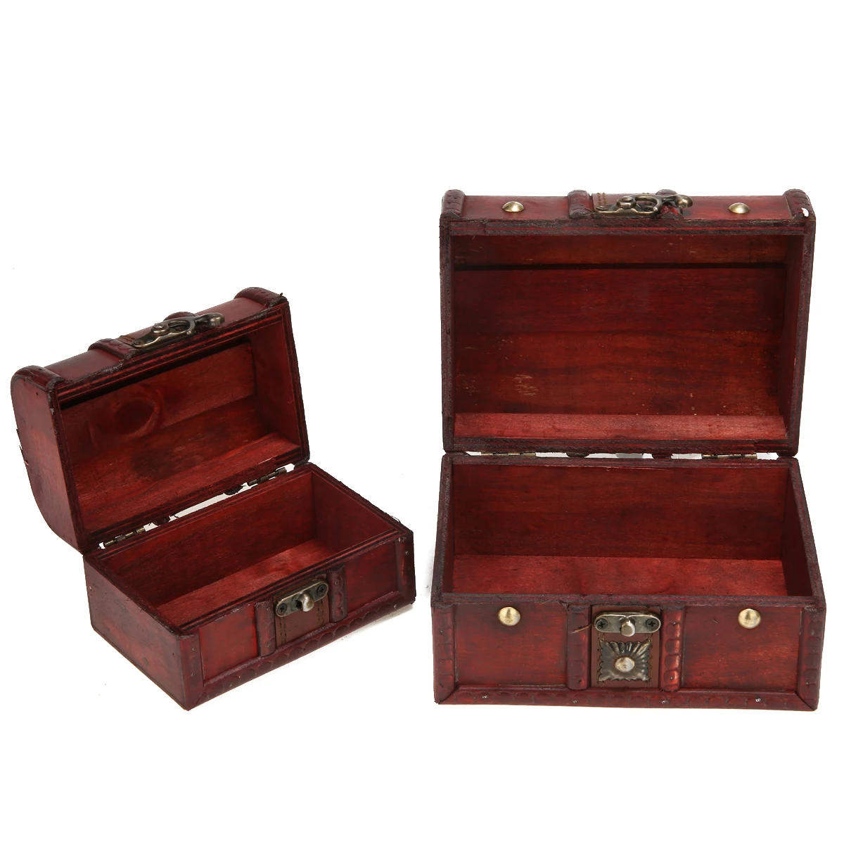 2Pcs Vintage Wooden Case Jewelry Storage Box Small Treasure Chest Wood Crate Home Boxes | Дом и сад
