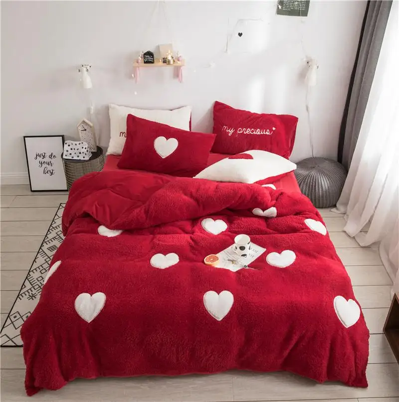 С узором в виде сердца Красный Белый Синий пододеяльник набор король Queen Twin
