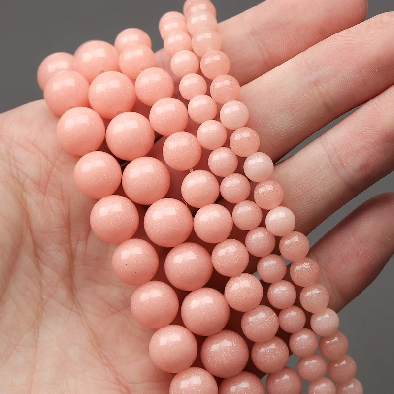 

Natural 6/8/10mm Pink Luminous Stone Beads Round Natural Loose Beads For DIY Making Bracelet Necklace Jewelry Beadtales