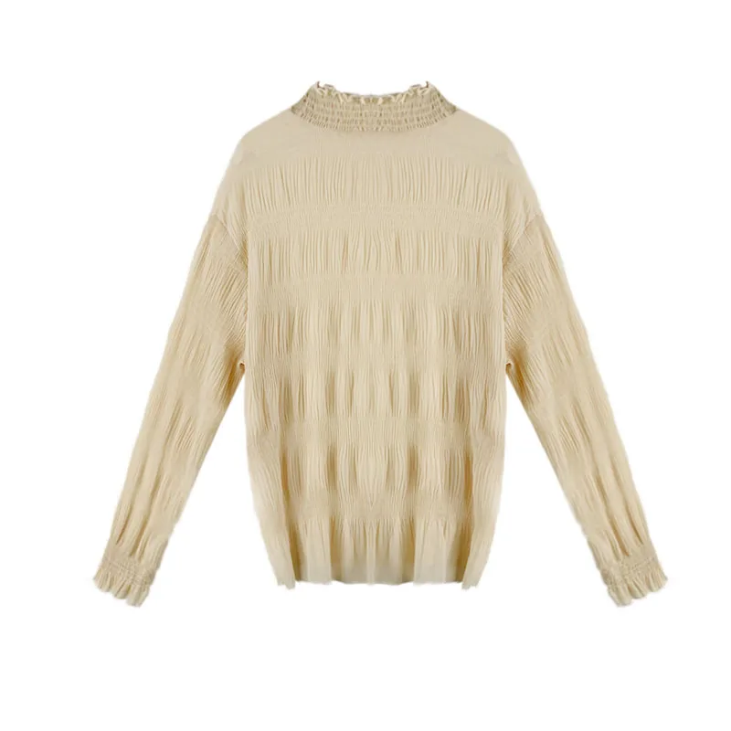 

GOOHOJIO 2020 Fashion Long Sleeves Blouses Ladies Autumn Chic Basic Tight Womens Tops Thin Net Yarn Fashionable Shirt for Women