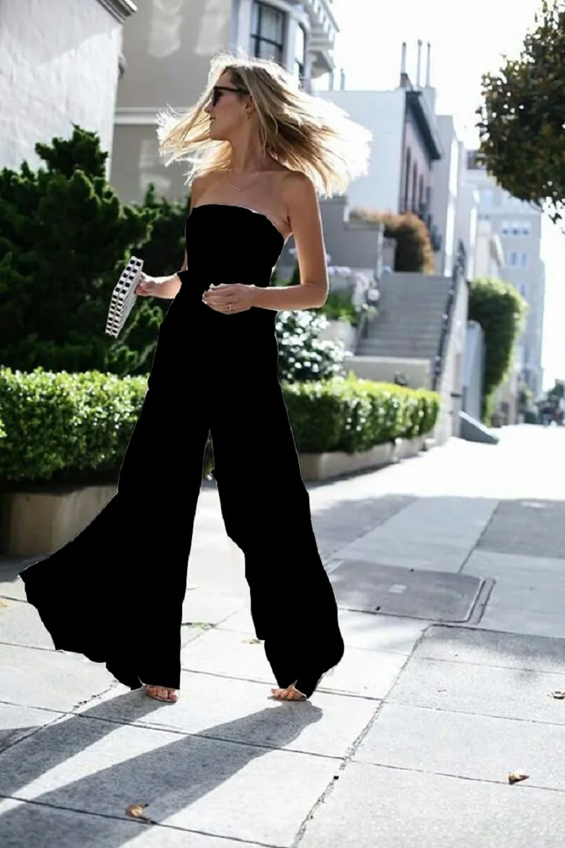 

Woman Jumpsuit Fashion Ladies Loose Casual Pant Elegant Long Romper Pants Overalls Chiffon Jeans Beach Skinny Playsuit