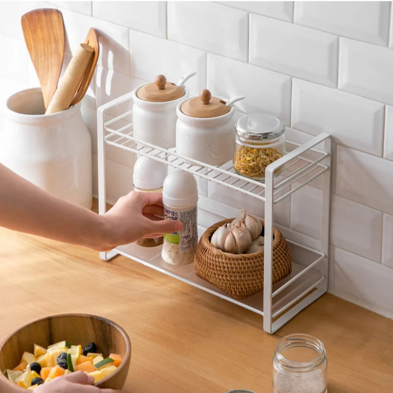 

1 Pcs Kitchen Accessories Organizer Storage Rack Iron Bathroom Two-layer Shelf Desk Condiment Sorting Home Supplies Convenience
