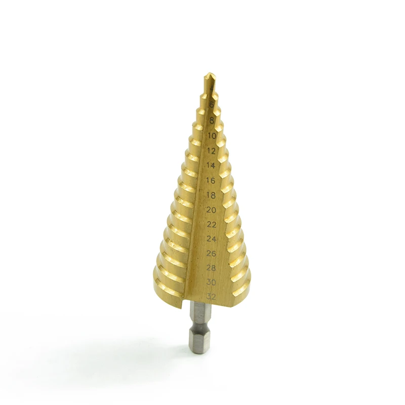 Taper Drill 4-12/20/32mm titanium plated step drill three hex shank hole opener multi-function metal pagoda bit | Инструменты