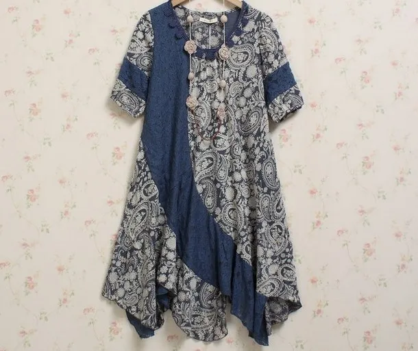 Женское асимметричное платье Mori Girl повседневное свободное хлопковое в богемном