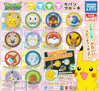 takara tomy genuine pokemon sun moon semi dimensional badge capsule toy rockruff rowlet pikachu cute action figure model toys