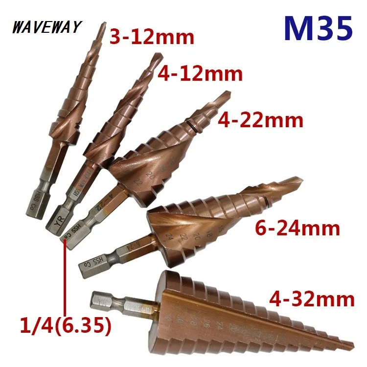 HSS-CO M35 шестигранный хвостовик спиральный паз ступенчатое сверло металлическое