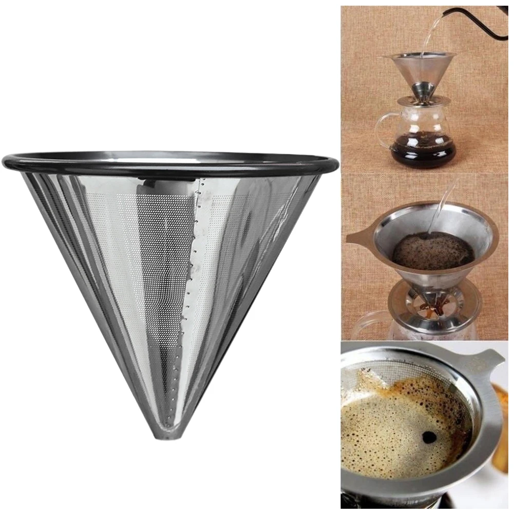 Stainless Steel Coffee Filter Portable Funnel Dripper Reusable Tea Kitchen Durable Cup Pour Over Accessories Mesh Strainer Home |