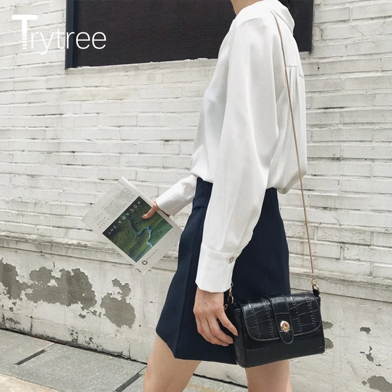 Осень зима 2020 женская блузка Trytree повседневная однобортная однотонная модная
