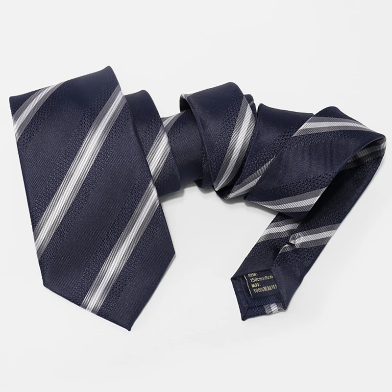 Brand Designer Luxury Ties Navy Blue Striped Business Tie For Men High Quality Fashion Party Work  8CM Wide Necktie Male Gift