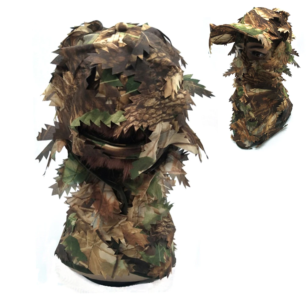 Камуфляжная маска с 3D листьями на все лицо капюшон костюмы головной убор
